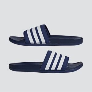 Adidas Unisex Blue & White 3‑Stripes Comfort Slide Sandals Slip Ons NWT